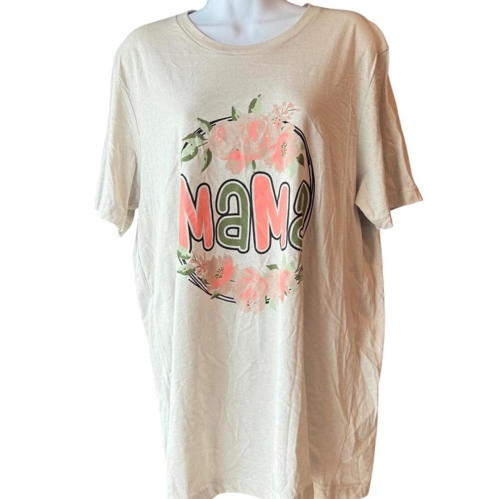 Bella Canvas Mama Floral Graphic Tee Casual Short Sleeve Top Size Large
